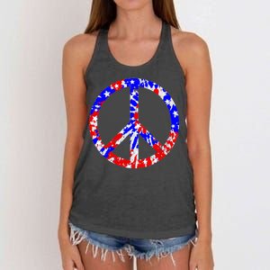 Red White Blue Dyed Peach Sign Stars Women's Knotted Racerback Tank