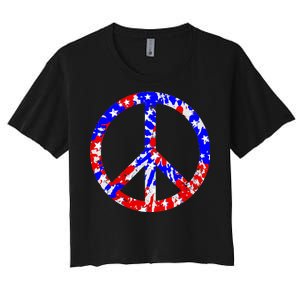 Red White Blue Dyed Peach Sign Stars Women's Crop Top Tee