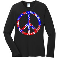 Red White Blue Dyed Peach Sign Stars Ladies Long Sleeve Shirt