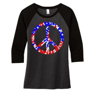 Red White Blue Dyed Peach Sign Stars Women's Tri-Blend 3/4-Sleeve Raglan Shirt