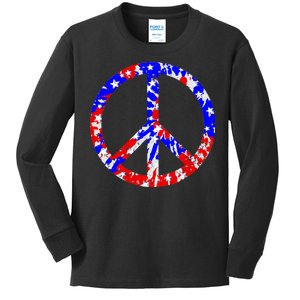 Red White Blue Dyed Peach Sign Stars Kids Long Sleeve Shirt