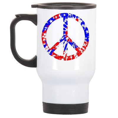 Red White Blue Dyed Peach Sign Stars Stainless Steel Travel Mug