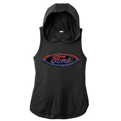 Red White Blue Ford Logo Ladies PosiCharge Tri-Blend Wicking Draft Hoodie Tank