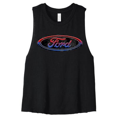 Red White Blue Ford Logo Women's Racerback Cropped Tank