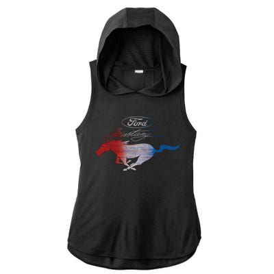 Red White Blue Mustang Logo Ladies PosiCharge Tri-Blend Wicking Draft Hoodie Tank