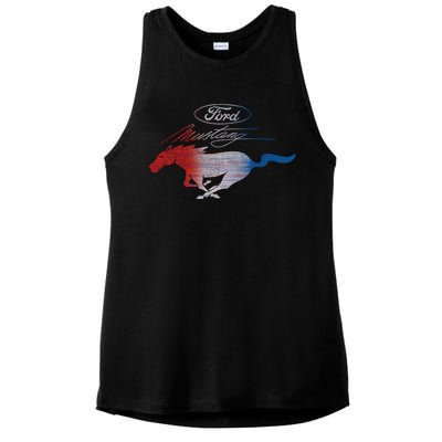 Red White Blue Mustang Logo Ladies PosiCharge Tri-Blend Wicking Tank