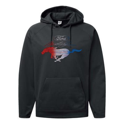 Red White Blue Mustang Logo Performance Fleece Hoodie