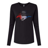 Red White Blue Mustang Logo Womens Cotton Relaxed Long Sleeve T-Shirt