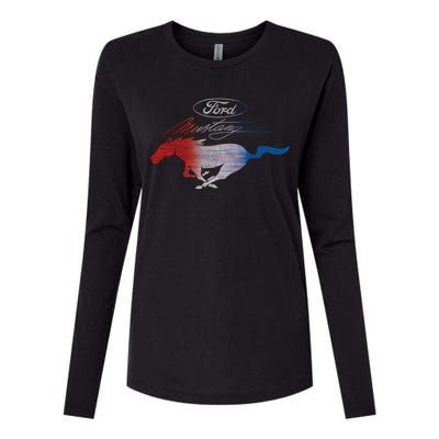 Red White Blue Mustang Logo Womens Cotton Relaxed Long Sleeve T-Shirt