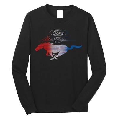 Red White Blue Mustang Logo Long Sleeve Shirt