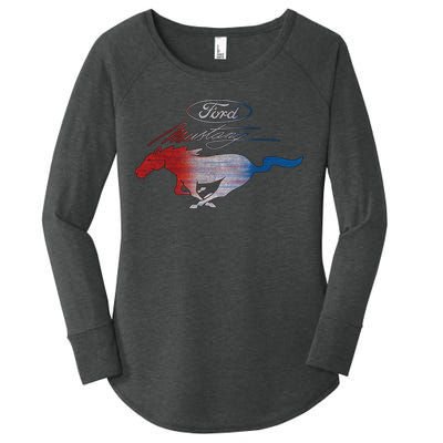 Red White Blue Mustang Logo Women's Perfect Tri Tunic Long Sleeve Shirt