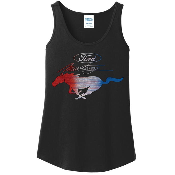 Red White Blue Mustang Logo Ladies Essential Tank