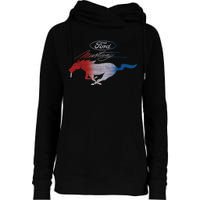 Red White Blue Mustang Logo Womens Funnel Neck Pullover Hood