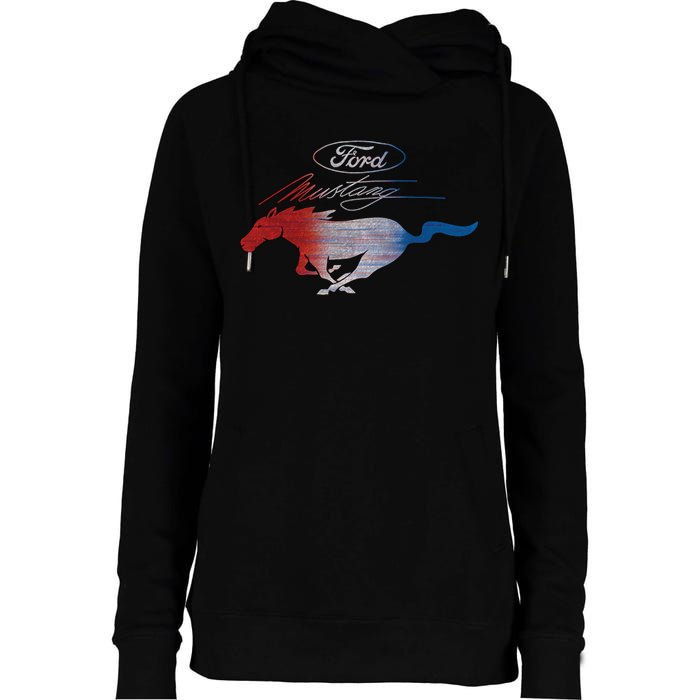 Red White Blue Mustang Logo Womens Funnel Neck Pullover Hood