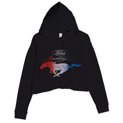 Red White Blue Mustang Logo Crop Fleece Hoodie