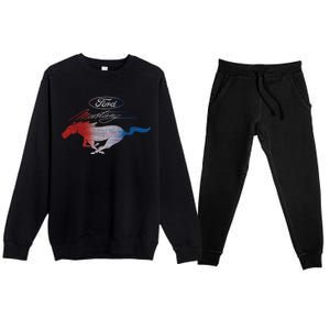 Red White Blue Mustang Logo Premium Crewneck Sweatsuit Set