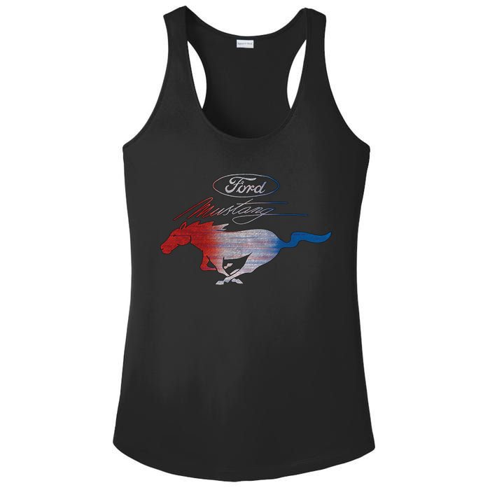 Red White Blue Mustang Logo Ladies PosiCharge Competitor Racerback Tank