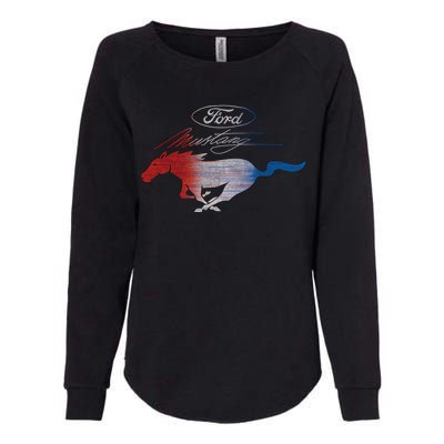 Red White Blue Mustang Logo Womens California Wash Sweatshirt