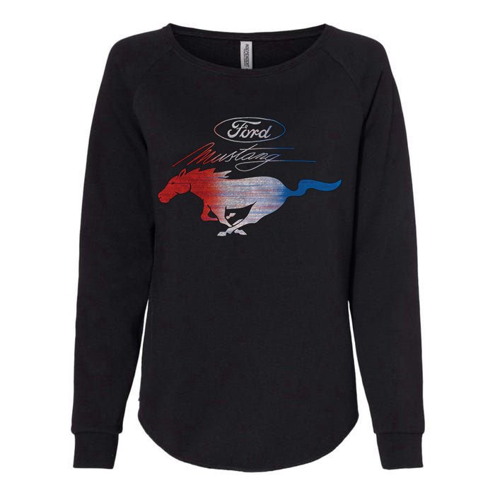 Red White Blue Mustang Logo Womens California Wash Sweatshirt