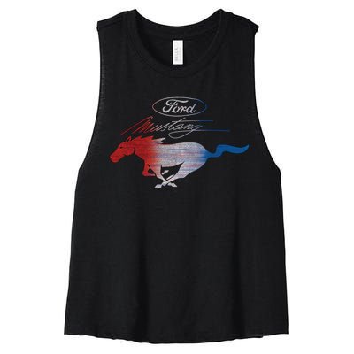 Red White Blue Mustang Logo Women's Racerback Cropped Tank