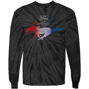 Red White Blue Mustang Logo Tie-Dye Long Sleeve Shirt