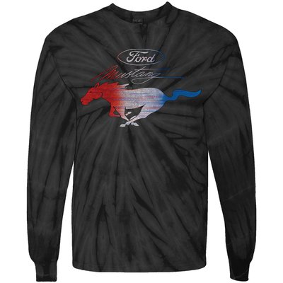 Red White Blue Mustang Logo Tie-Dye Long Sleeve Shirt