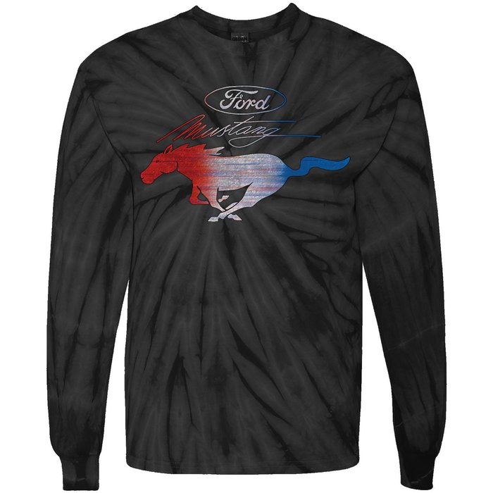 Red White Blue Mustang Logo Tie-Dye Long Sleeve Shirt