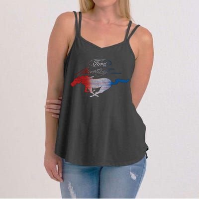 Red White Blue Mustang Logo Women's Strappy Tank