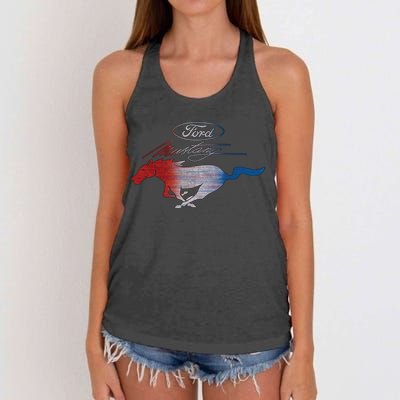 Red White Blue Mustang Logo Women's Knotted Racerback Tank