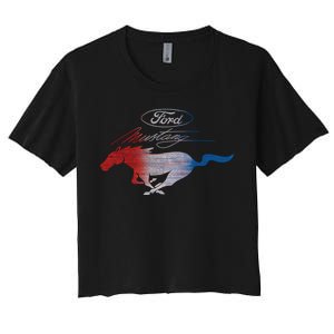 Red White Blue Mustang Logo Women's Crop Top Tee