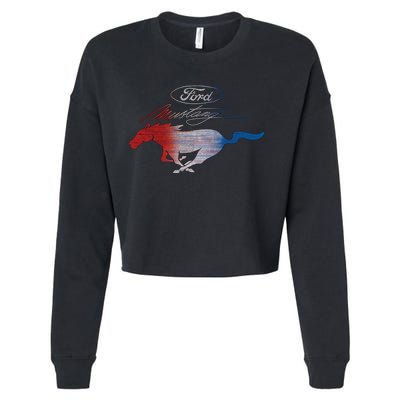 Red White Blue Mustang Logo Cropped Pullover Crew