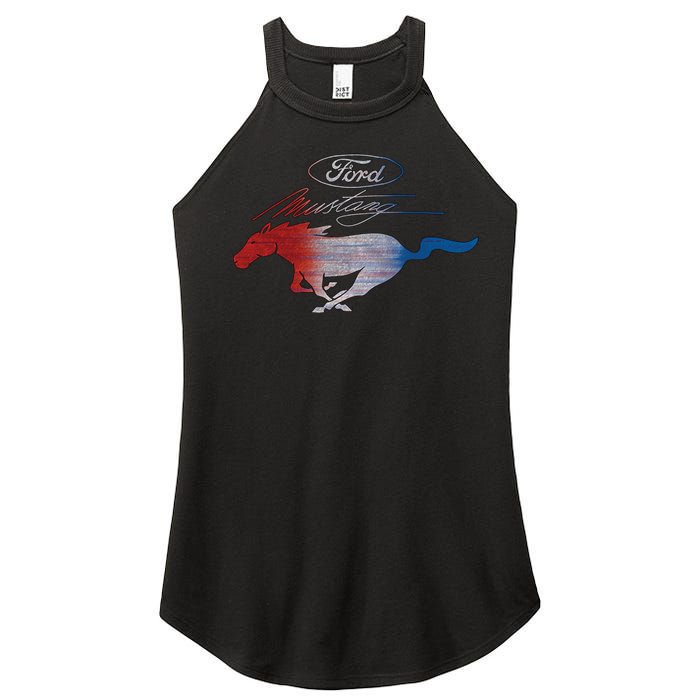 Red White Blue Mustang Logo Women's Perfect Tri Rocker Tank