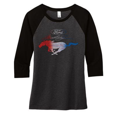 Red White Blue Mustang Logo Women's Tri-Blend 3/4-Sleeve Raglan Shirt