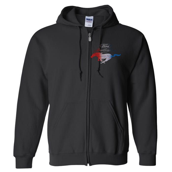 Red White Blue Mustang Logo Full Zip Hoodie