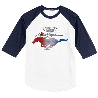 Red White Blue Mustang Logo Baseball Sleeve Shirt