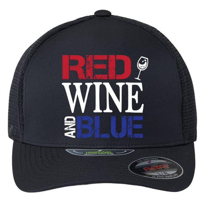 Red Wine and Blue USA Flag Flexfit Unipanel Trucker Cap