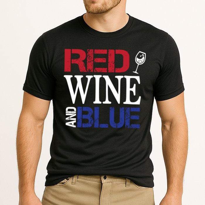 Red Wine and Blue USA Flag Cooling Performance Crew T-Shirt
