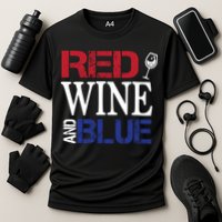 Red Wine and Blue USA Flag Cooling Performance Crew T-Shirt