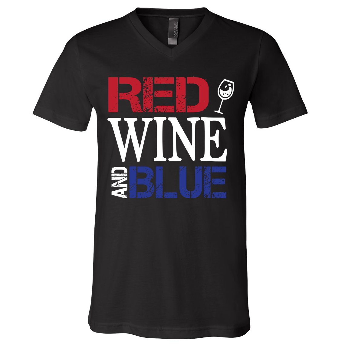 Red Wine and Blue USA Flag V-Neck T-Shirt
