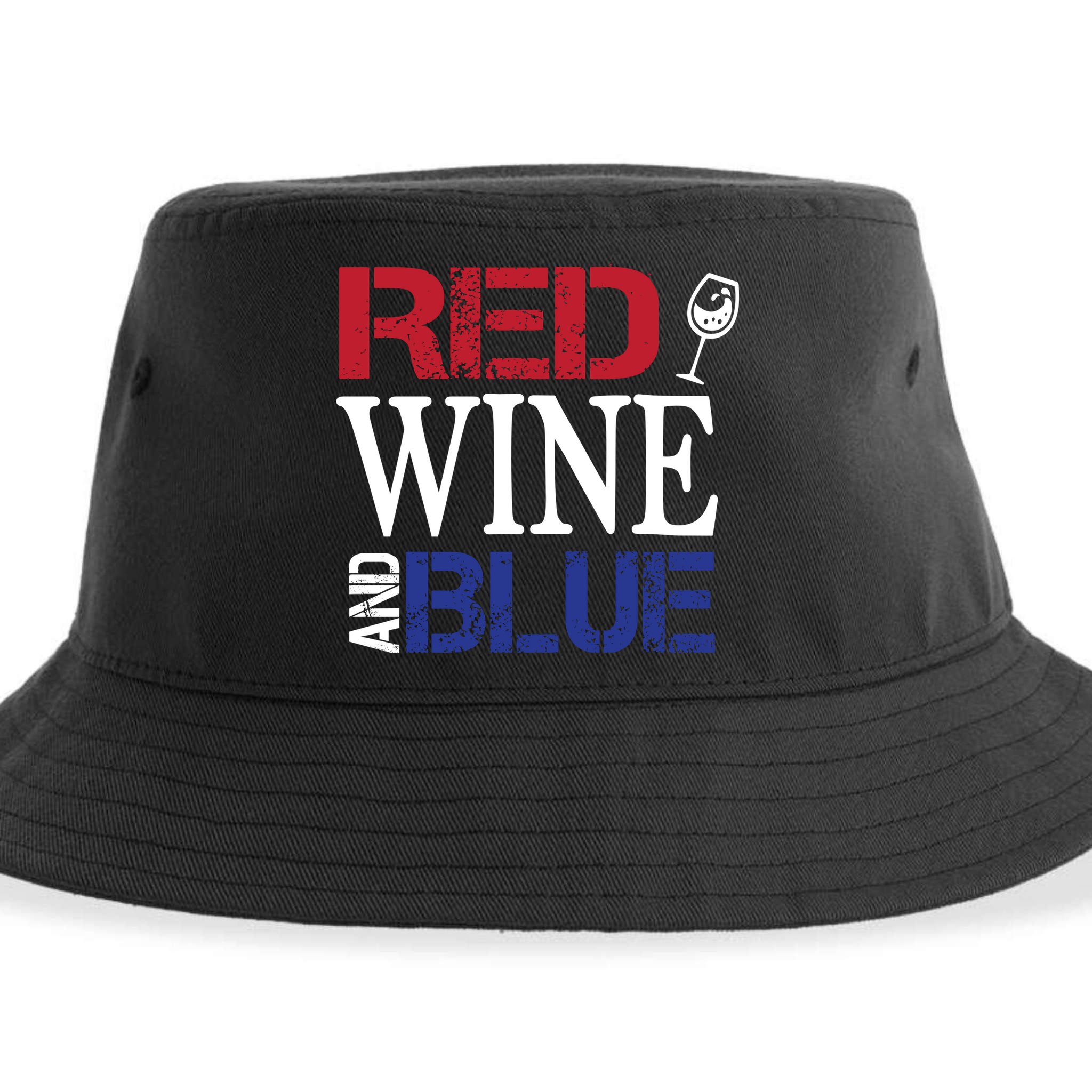 Red Wine and Blue USA Flag Sustainable Bucket Hat