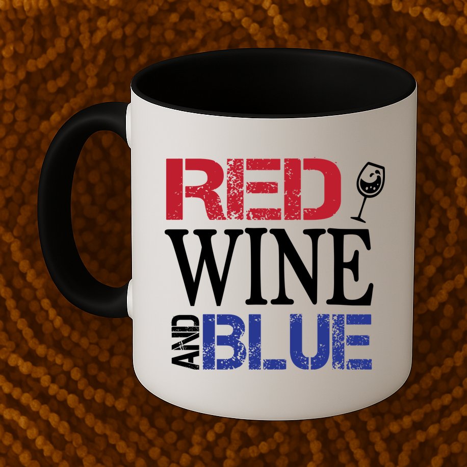 Red Wine and Blue USA Flag Mug