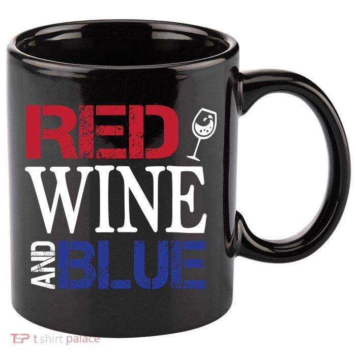 Red Wine and Blue USA Flag 11oz C Handle Ceramic Mug