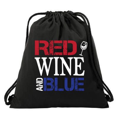 Red Wine and Blue USA Flag Drawstring Bag