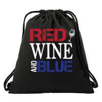 Red Wine and Blue USA Flag Drawstring Bag