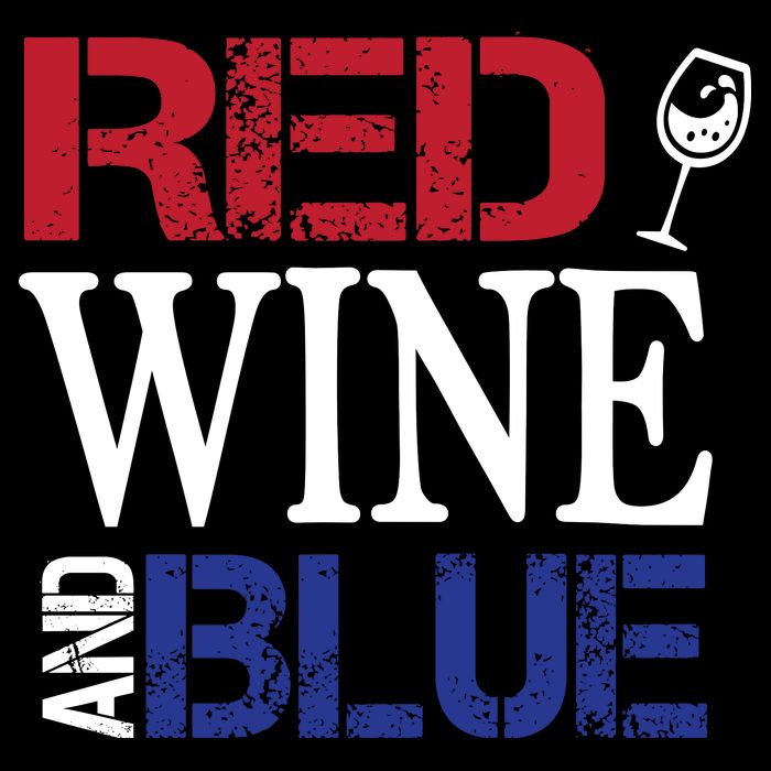 Red Wine and Blue USA Flag Drawstring Bag