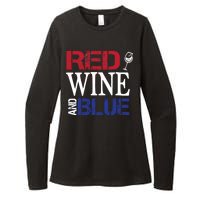 Red Wine and Blue USA Flag Womens CVC Long Sleeve Shirt