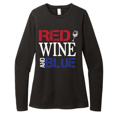 Red Wine and Blue USA Flag Womens CVC Long Sleeve Shirt