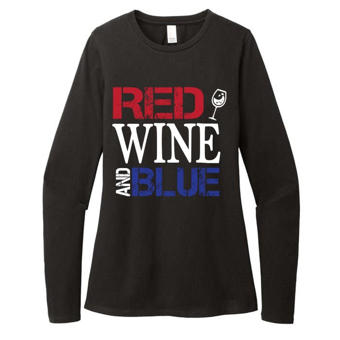 Red Wine and Blue USA Flag Womens CVC Long Sleeve Shirt