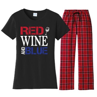 Red Wine and Blue USA Flag Women's Flannel Pajama Set