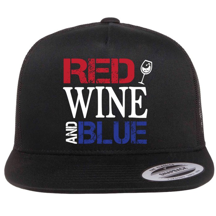 Red Wine and Blue USA Flag Flat Bill Trucker Hat